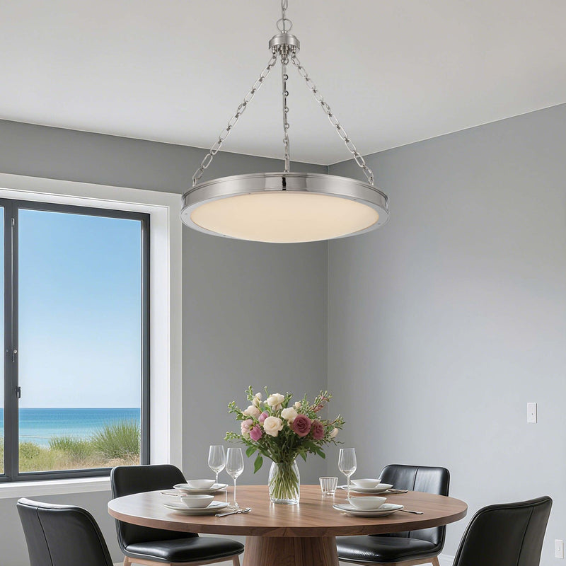 Golden Lighting Cameron 24in Integrated LED Pendant | Modern Polished Nickel and Etched Glass | Kitchen Island & Dining Room | Model 1700-24 PN-EG