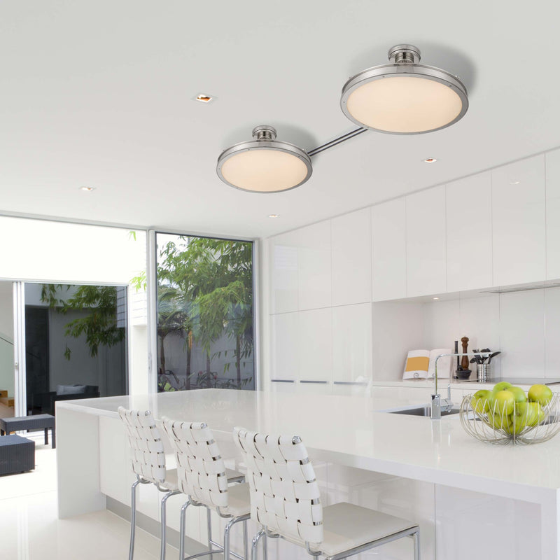 Golden Lighting Cameron 24in LED Semi-Flush Mount | Modern Polished Nickel and Etched Glass | Entryway & Bedroom | Model 1700-24SF PN-EG