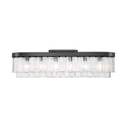 Golden Lighting Ciara 42in 6-Light Flush Mount | Glam Matte Black and Hammered Water Glass | Hallway & Bathroom | Model 1768-FM42 BLK-HWG