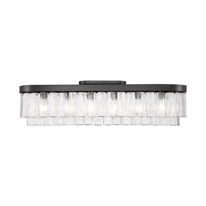 Golden Lighting Ciara 42in 6-Light Flush Mount | Glam Matte Black and Hammered Water Glass | Hallway & Bathroom | Model 1768-FM42 BLK-HWG