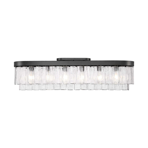 Golden Lighting Ciara 42in 6-Light Flush Mount | Glam Matte Black and Hammered Water Glass | Hallway & Bathroom | Model 1768-FM42 BLK-HWG