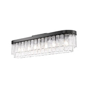 Golden Lighting Ciara 42in 6-Light Flush Mount | Glam Matte Black and Hammered Water Glass | Hallway & Bathroom | Model 1768-FM42 BLK-HWG