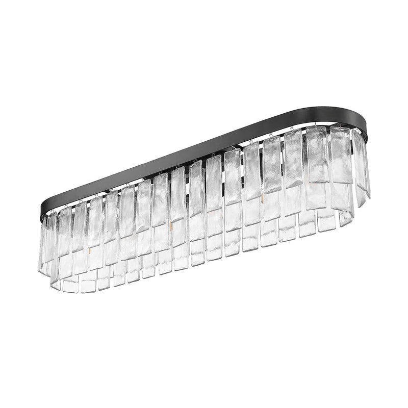 Golden Lighting Ciara 42in 6-Light Flush Mount | Glam Matte Black and Hammered Water Glass | Hallway & Bathroom | Model 1768-FM42 BLK-HWG