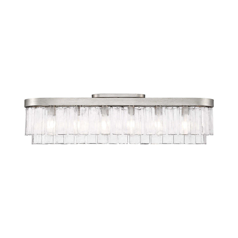 Golden Lighting Ciara 42in 6-Light Flush Mount | Glam Peruvian Silver and Hammered Water Glass | Hallway & Bathroom | Model 1768-FM42 PS-HWG
