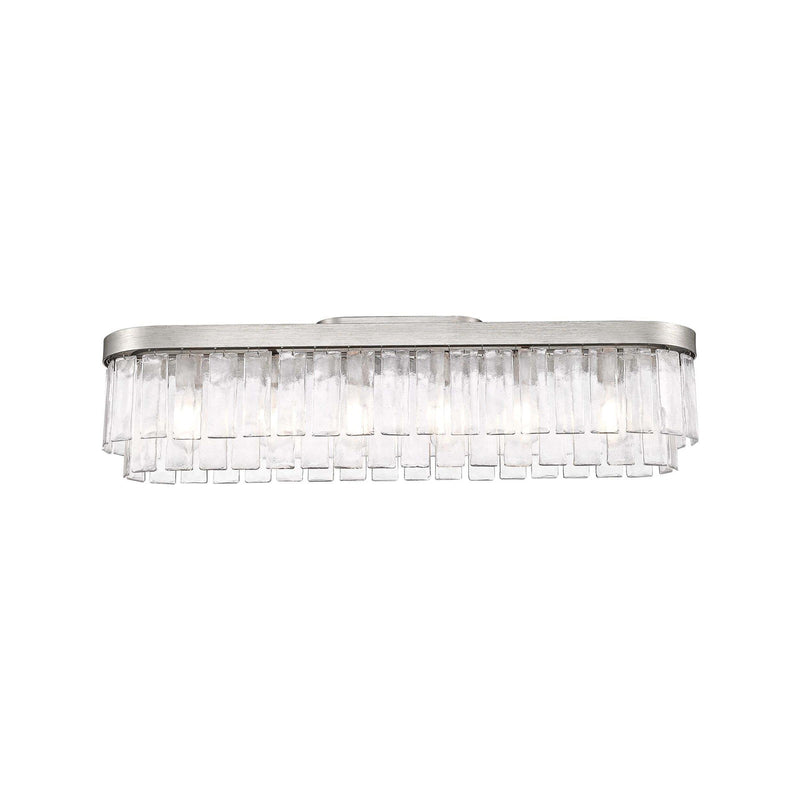 Golden Lighting Ciara 42in 6-Light Flush Mount | Glam Peruvian Silver and Hammered Water Glass | Hallway & Bathroom | Model 1768-FM42 PS-HWG