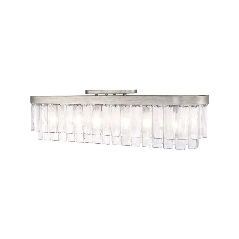 Golden Lighting Ciara 42in 6-Light Flush Mount | Glam Peruvian Silver and Hammered Water Glass | Hallway & Bathroom | Model 1768-FM42 PS-HWG