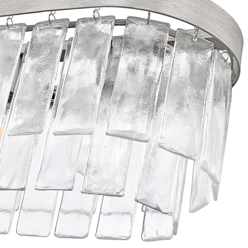 Golden Lighting Ciara 42in 6-Light Flush Mount | Glam Peruvian Silver and Hammered Water Glass | Hallway & Bathroom | Model 1768-FM42 PS-HWG