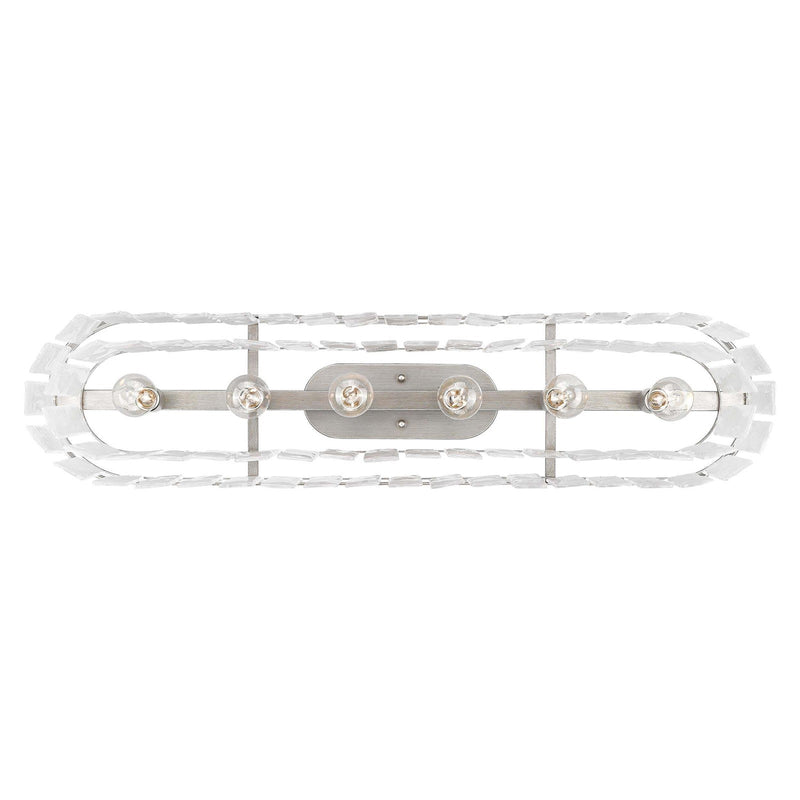 Golden Lighting Ciara 42in 6-Light Flush Mount | Glam Peruvian Silver and Hammered Water Glass | Hallway & Bathroom | Model 1768-FM42 PS-HWG