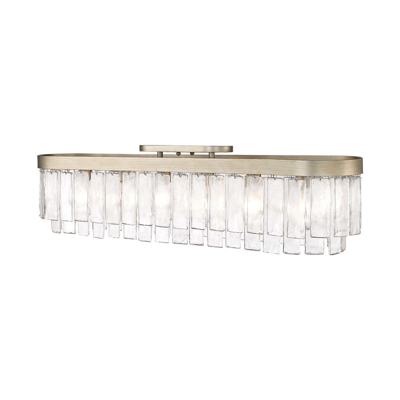Golden Lighting Ciara 42in 6-Light Flush Mount | Glam White Gold and Hammered Water Glass | Hallway & Bathroom | Model 1768-FM42 WG-HWG