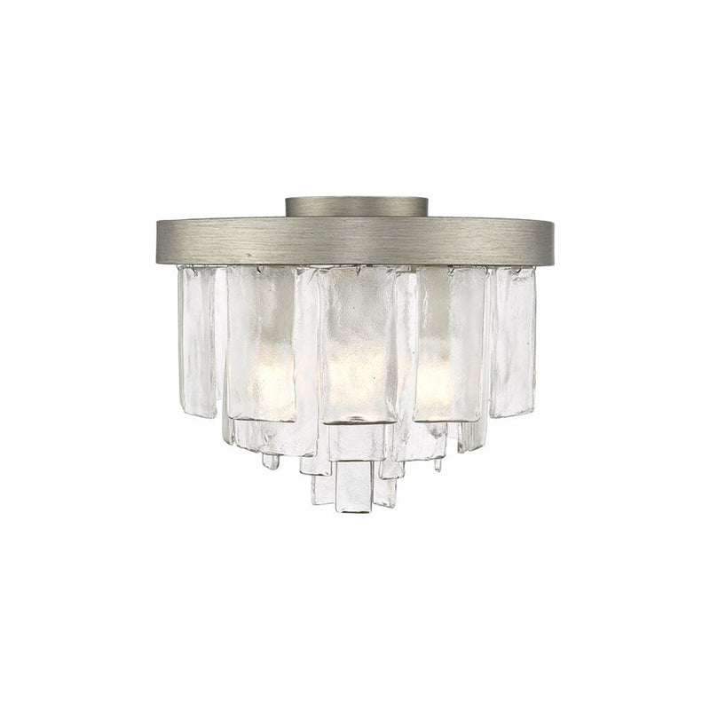 Golden Ciara 3-Light Flush Mount, Peruvian Silver/Water Glass