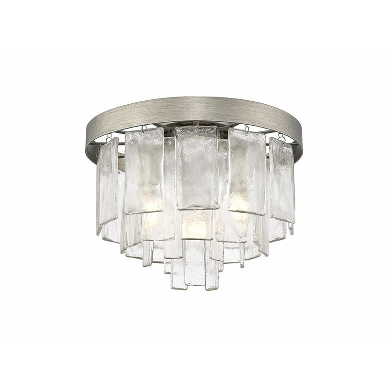 Golden Ciara 3-Light Flush Mount, Peruvian Silver/Water Glass