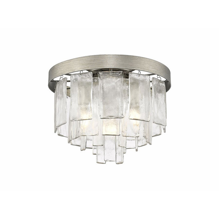 Golden Ciara 3-Light Flush Mount, Peruvian Silver/Water Glass