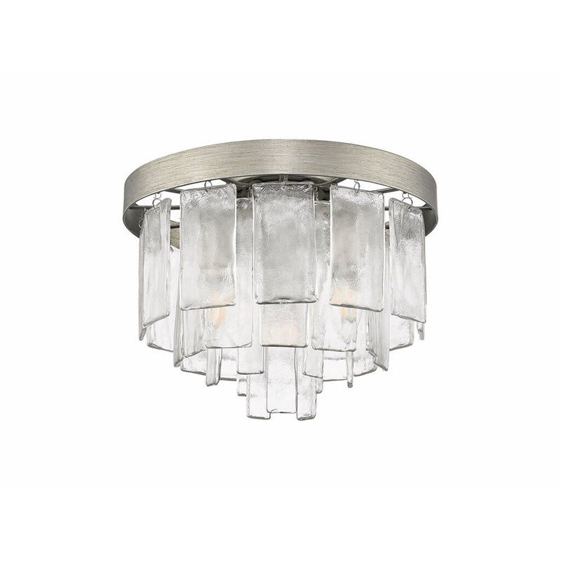 Golden Ciara 3-Light Flush Mount, Peruvian Silver/Water Glass