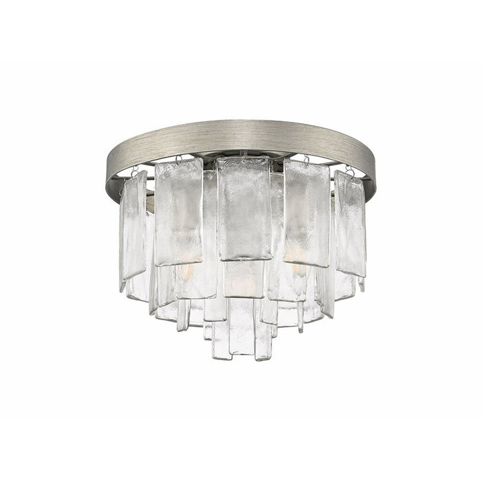 Golden Ciara 3-Light Flush Mount, Peruvian Silver/Water Glass