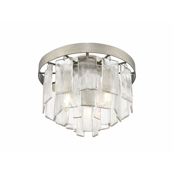 Golden Ciara 3-Light Flush Mount, Peruvian Silver/Water Glass
