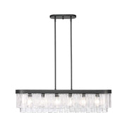 Golden Lighting Ciara 42in 6-Light Island Light | Glam Matte Black and Hammered Water Glass | Kitchen Island | 42 x 10 x 10 in | Model 1768-LP BLK-HWG