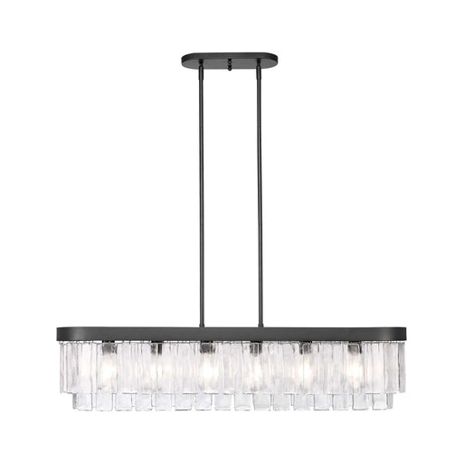 Golden Lighting Ciara 42in 6-Light Island Light | Glam Matte Black and Hammered Water Glass | Kitchen Island | 42 x 10 x 10 in | Model 1768-LP BLK-HWG