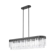 Golden Lighting Ciara 42in 6-Light Island Light | Glam Matte Black and Hammered Water Glass | Kitchen Island | 42 x 10 x 10 in | Model 1768-LP BLK-HWG