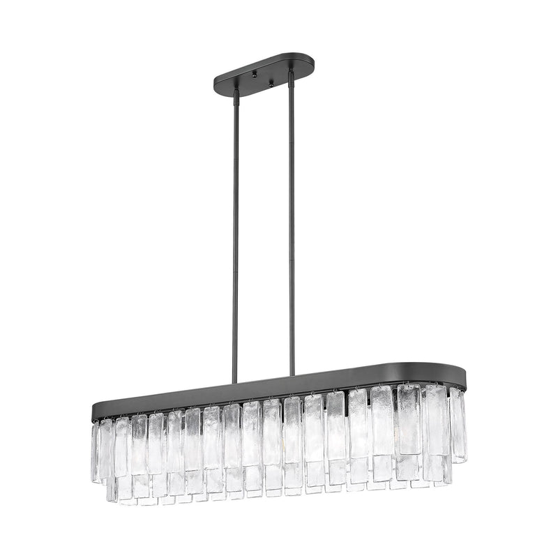 Golden Lighting Ciara 42in 6-Light Island Light | Glam Matte Black and Hammered Water Glass | Kitchen Island | 42 x 10 x 10 in | Model 1768-LP BLK-HWG