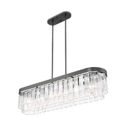 Golden Lighting Ciara 42in 6-Light Island Light | Glam Matte Black and Hammered Water Glass | Kitchen Island | 42 x 10 x 10 in | Model 1768-LP BLK-HWG