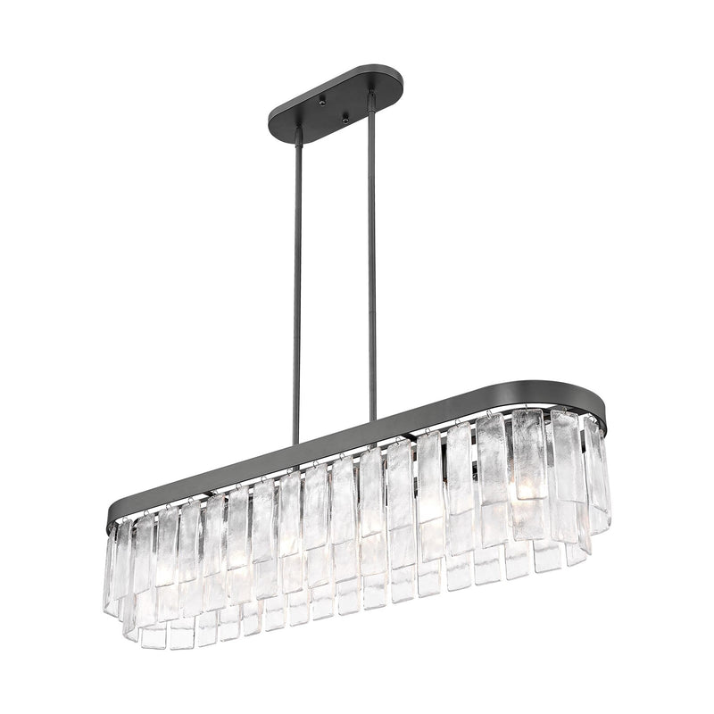 Golden Lighting Ciara 42in 6-Light Island Light | Glam Matte Black and Hammered Water Glass | Kitchen Island | 42 x 10 x 10 in | Model 1768-LP BLK-HWG