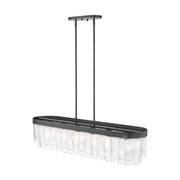 Golden Lighting Ciara 42in 6-Light Island Light | Glam Matte Black and Hammered Water Glass | Kitchen Island | 42 x 10 x 10 in | Model 1768-LP BLK-HWG