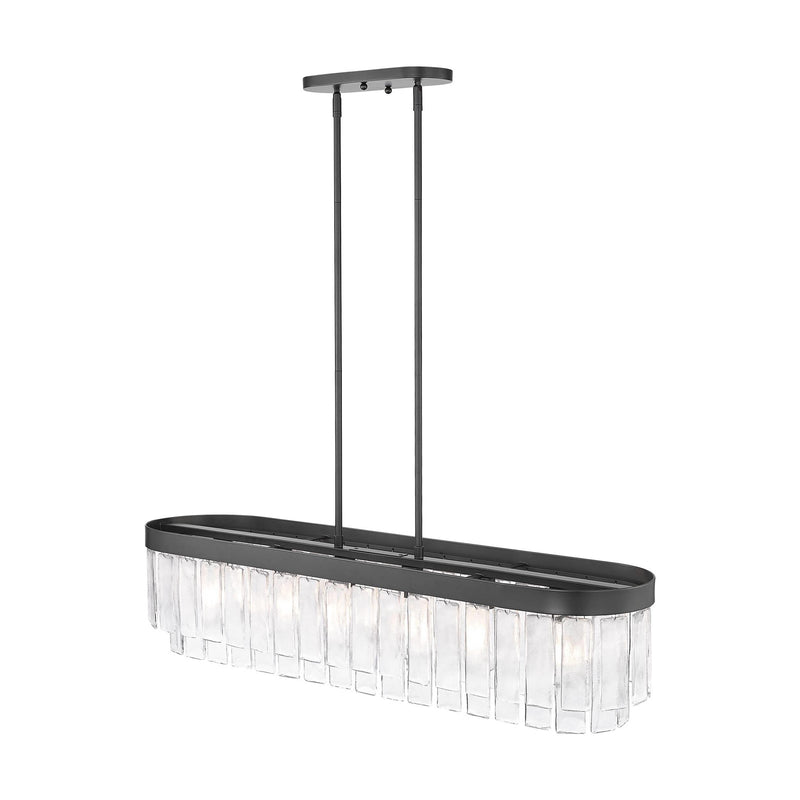 Golden Lighting Ciara 42in 6-Light Island Light | Glam Matte Black and Hammered Water Glass | Kitchen Island | 42 x 10 x 10 in | Model 1768-LP BLK-HWG