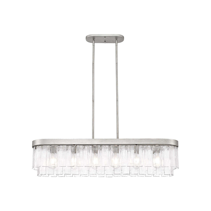 Golden Lighting Ciara 42in 6-Light Island Light | Glam Peruvian Silver and Hammered Water Glass | Kitchen Island | Model 1768-LP PS-HWG