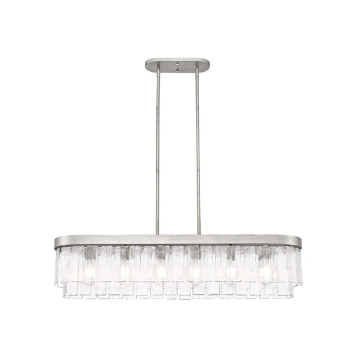 Golden Lighting Ciara 42in 6-Light Island Light | Glam Peruvian Silver and Hammered Water Glass | Kitchen Island | Model 1768-LP PS-HWG