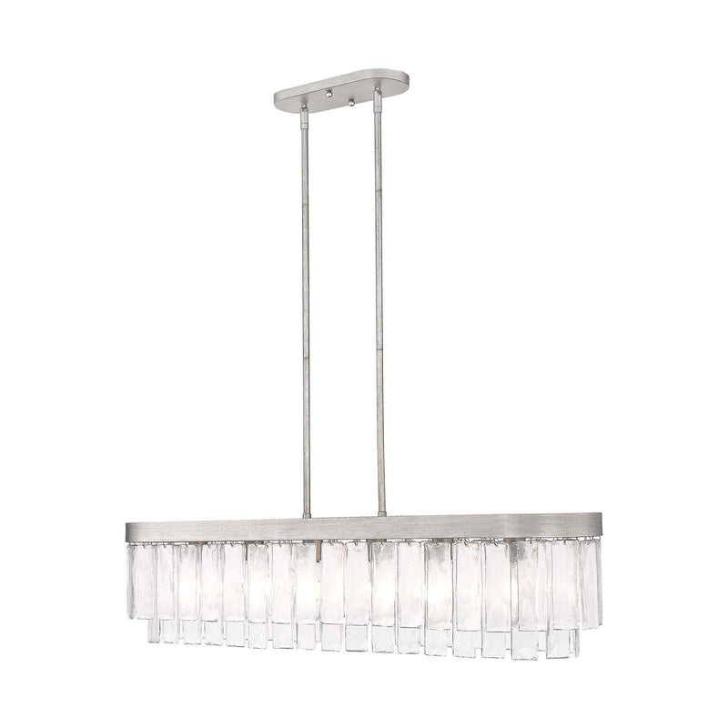 Golden Lighting Ciara 42in 6-Light Island Light | Glam Peruvian Silver and Hammered Water Glass | Kitchen Island | Model 1768-LP PS-HWG