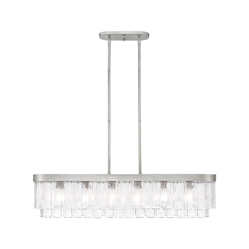 Golden Lighting Ciara 42in 6-Light Island Light | Glam Peruvian Silver and Hammered Water Glass | Kitchen Island | Model 1768-LP PS-HWG