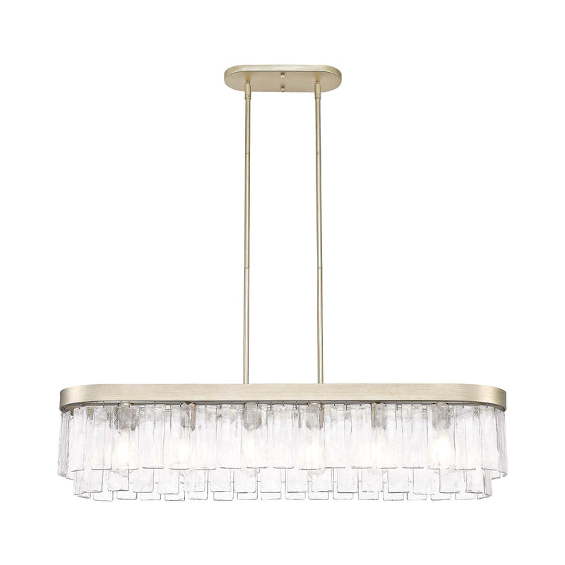 Golden Lighting Ciara 42in 6-Light Island Light | Glam White Gold and Hammered Water Glass | Kitchen Island & Dining Room | Model 1768-LP WG-HWG