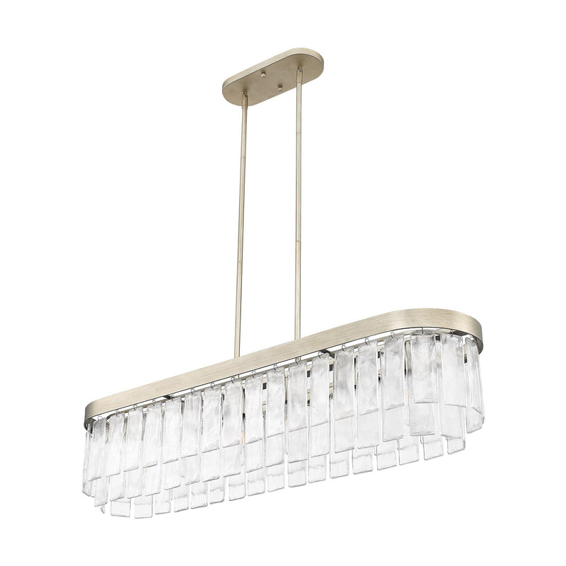 Golden Lighting Ciara 42in 6-Light Island Light | Glam White Gold and Hammered Water Glass | Kitchen Island & Dining Room | Model 1768-LP WG-HWG