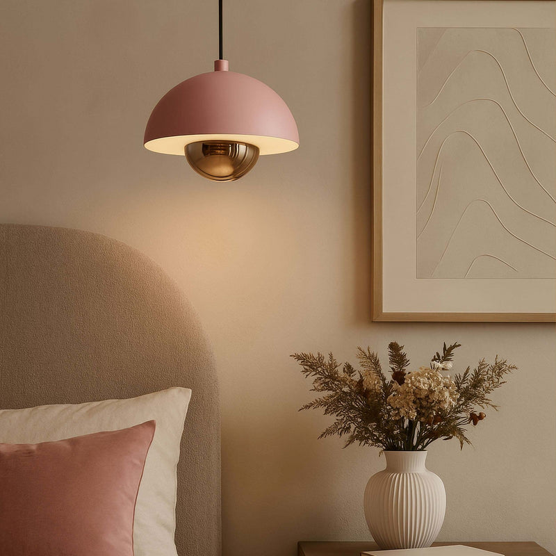 Golden Lighting Vintra 7in 1-Light LED Pendant | Modern Dusty Rose and Copper Steel | Kitchen & Bathroom | 7.13 x 7.13 x 6 in | Model 1816-1S DRS-CPR