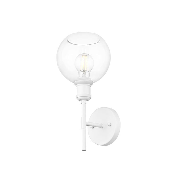 Golden Axel 1-Lt Wall Sconce, Matte White/Clr Glass Globe