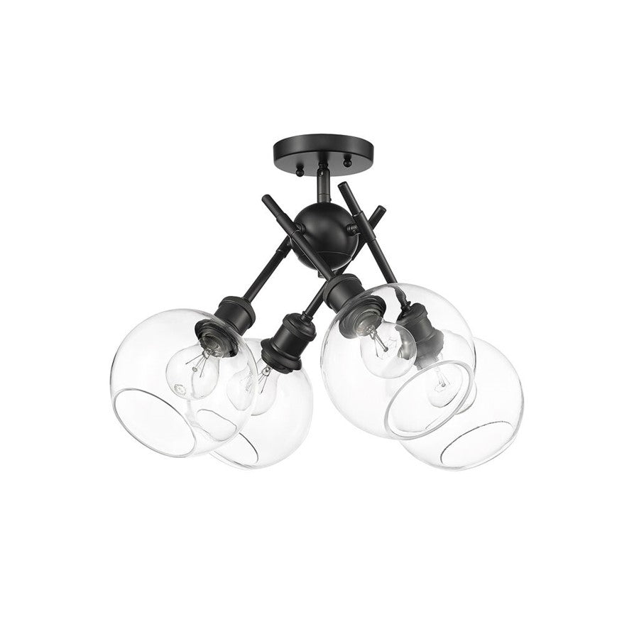 Golden Axel 4-Light Semi-Flush, Matte Black/Clear Glass - 1945-SFBLK-GLOBE-CLR