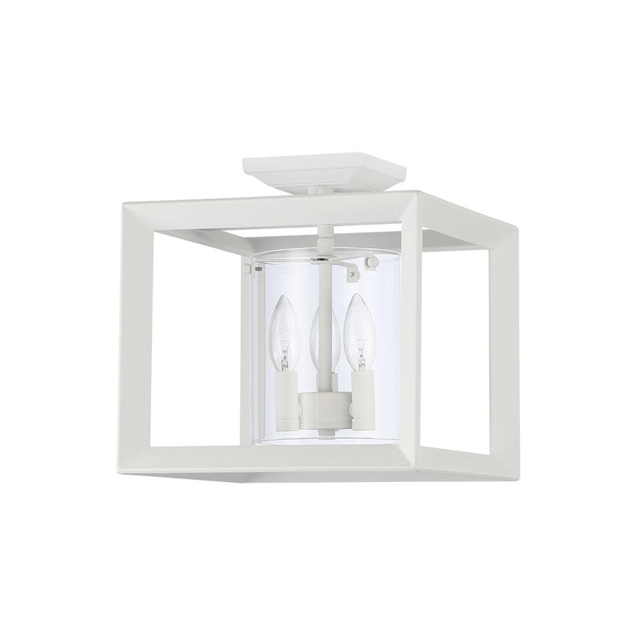 Golden Smyth 3-Lt 12" Semi-Flush, Natural White/Clear Glass - 2073-SF12NWT-CLR