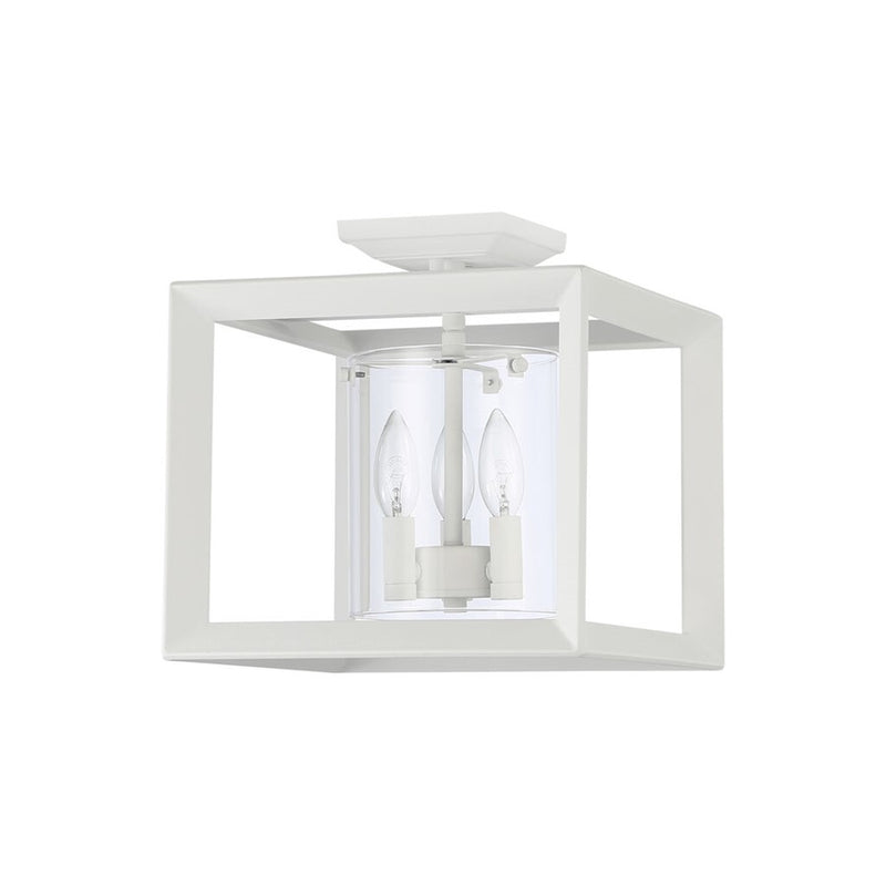 Golden Smyth 3-Lt 12" Semi-Flush, Natural White/Clear Glass