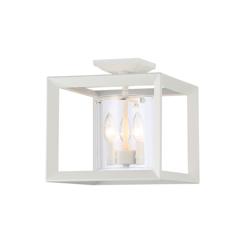 Golden Smyth 3-Lt 12" Semi-Flush, Natural White/Clear Glass
