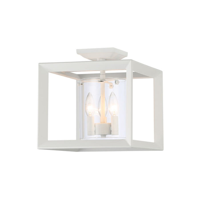 Golden Smyth 3-Lt 12" Semi-Flush, Natural White/Clear Glass