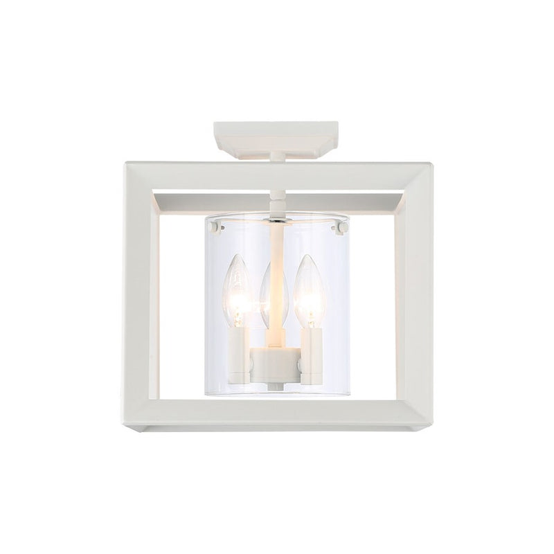 Golden Smyth 3-Lt 12" Semi-Flush, Natural White/Clear Glass