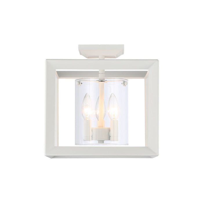 Golden Smyth 3-Lt 12" Semi-Flush, Natural White/Clear Glass