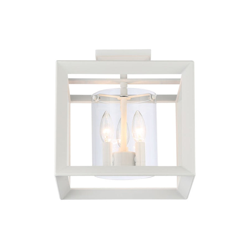 Golden Smyth 3-Lt 12" Semi-Flush, Natural White/Clear Glass