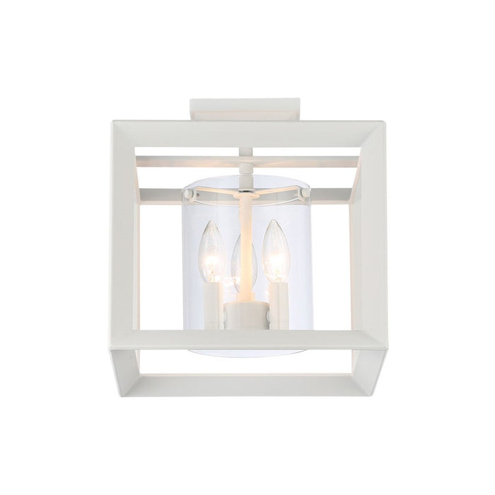Golden Smyth 3-Lt 12" Semi-Flush, Natural White/Clear Glass