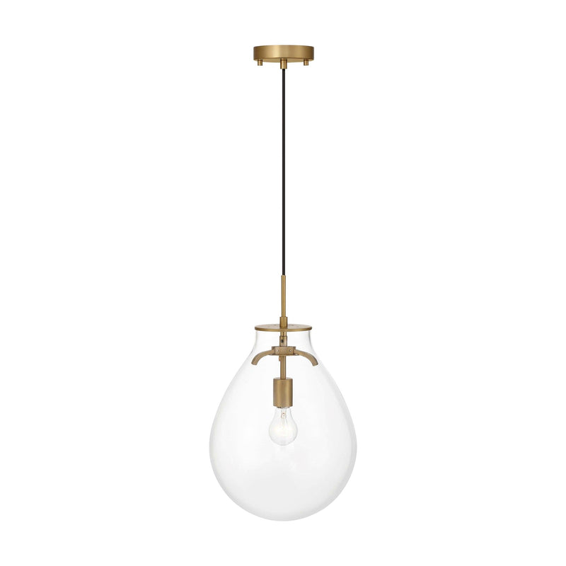 Golden Lighting Drop 12in 1-Light Pendant | Modern Brushed Champagne Brass and Clear Glass | Kitchen & Dining Room | Model 2088-12P BCB-CLR