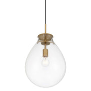 Golden Lighting Drop 12in 1-Light Pendant | Modern Brushed Champagne Brass and Clear Glass | Kitchen & Dining Room | Model 2088-12P BCB-CLR