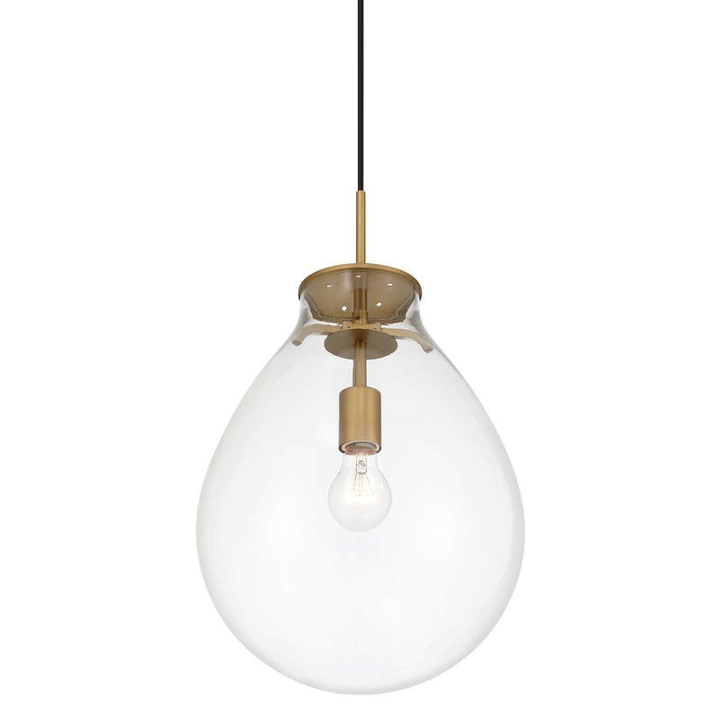 Golden Lighting Drop 12in 1-Light Pendant | Modern Brushed Champagne Brass and Clear Glass | Kitchen & Dining Room | Model 2088-12P BCB-CLR
