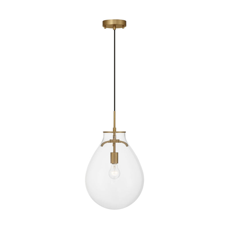 Golden Lighting Drop 12in 1-Light Pendant | Modern Brushed Champagne Brass and Clear Glass | Kitchen & Dining Room | Model 2088-12P BCB-CLR