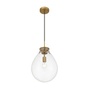 Golden Lighting Drop 12in 1-Light Pendant | Modern Brushed Champagne Brass and Clear Glass | Kitchen & Dining Room | Model 2088-12P BCB-CLR