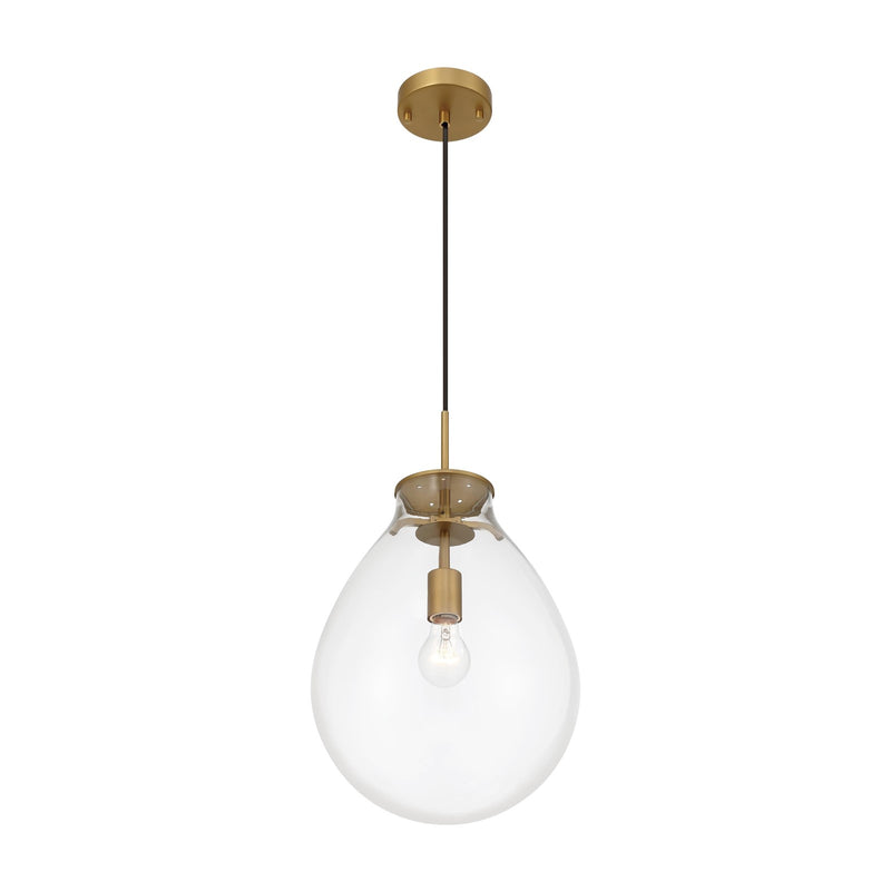 Golden Lighting Drop 12in 1-Light Pendant | Modern Brushed Champagne Brass and Clear Glass | Kitchen & Dining Room | Model 2088-12P BCB-CLR